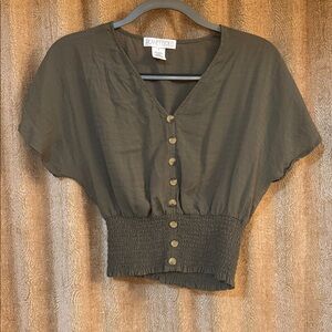 Planet Gold Junior’s Olive Button-Down Blouse